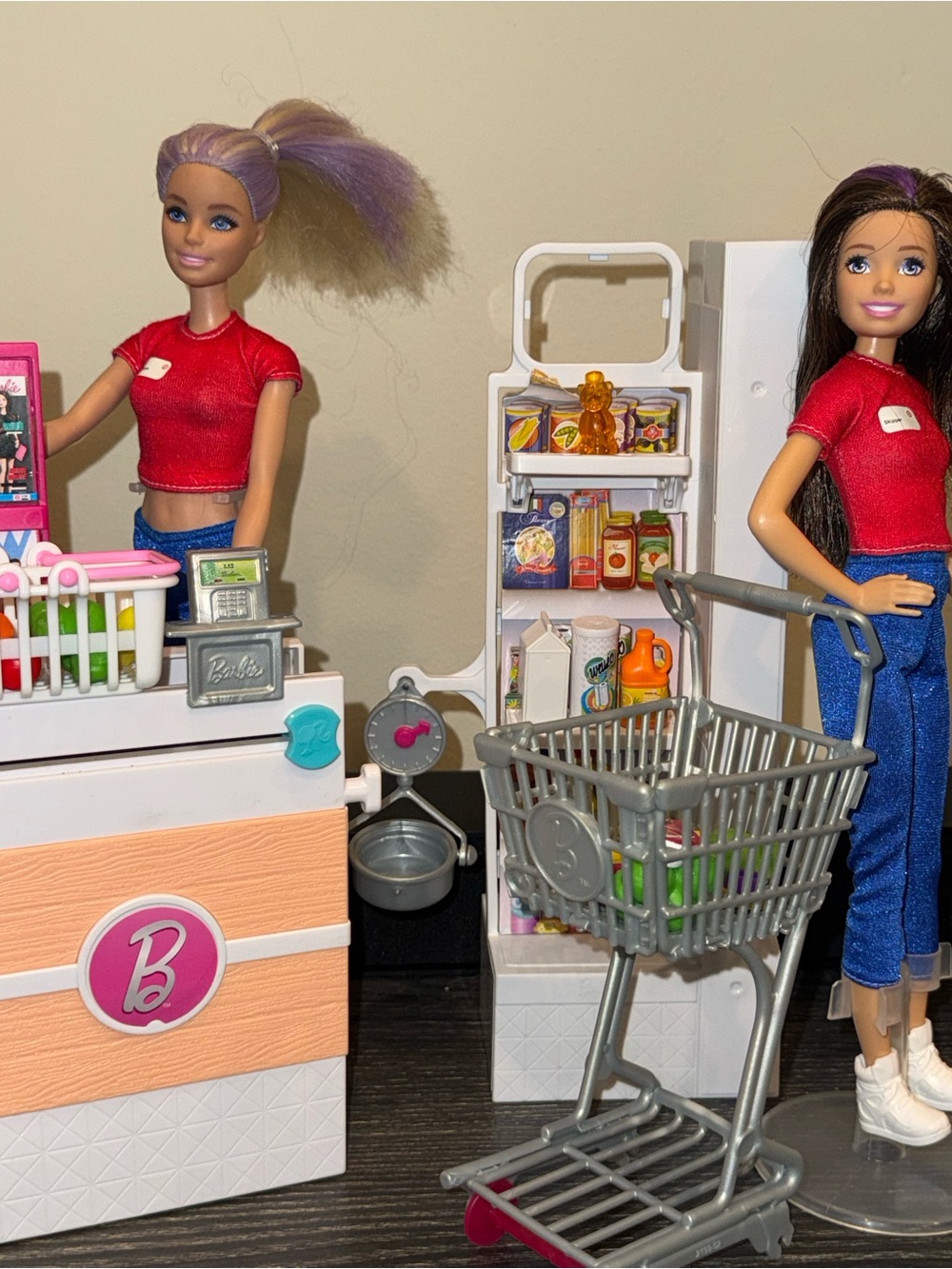 Barbie Mattel Target grocery play-set 2 dolls basket cart food register display